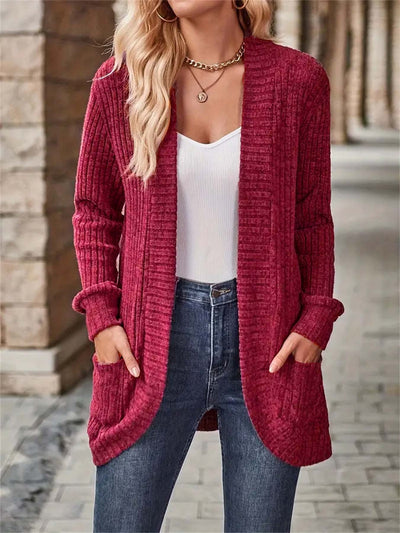 Cardigan Lungo Marta per Donna – Elegante Maglia a Coste con Tasche
