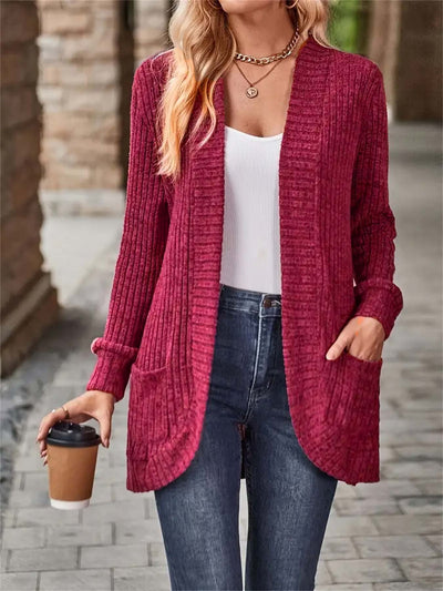 Cardigan Lungo Marta per Donna – Elegante Maglia a Coste con Tasche