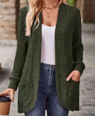 Cardigan Lungo Marta per Donna – Elegante Maglia a Coste con Tasche