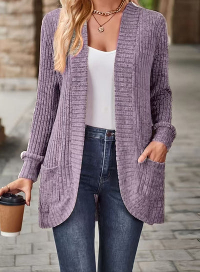Cardigan Lungo Marta per Donna – Elegante Maglia a Coste con Tasche