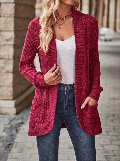 Cardigan Lungo Marta per Donna – Elegante Maglia a Coste con Tasche