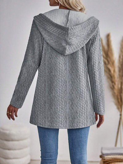 Cardigan Lungo Donna con Cappuccio – Maglia a Treccia Calda e Multifunzionale