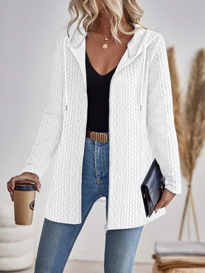 Cardigan Lungo Donna con Cappuccio – Maglia a Treccia Calda e Multifunzionale