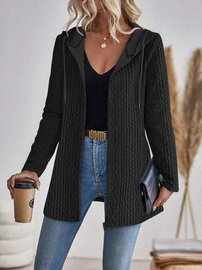 Cardigan Lungo Donna con Cappuccio – Maglia a Treccia Calda e Multifunzionale