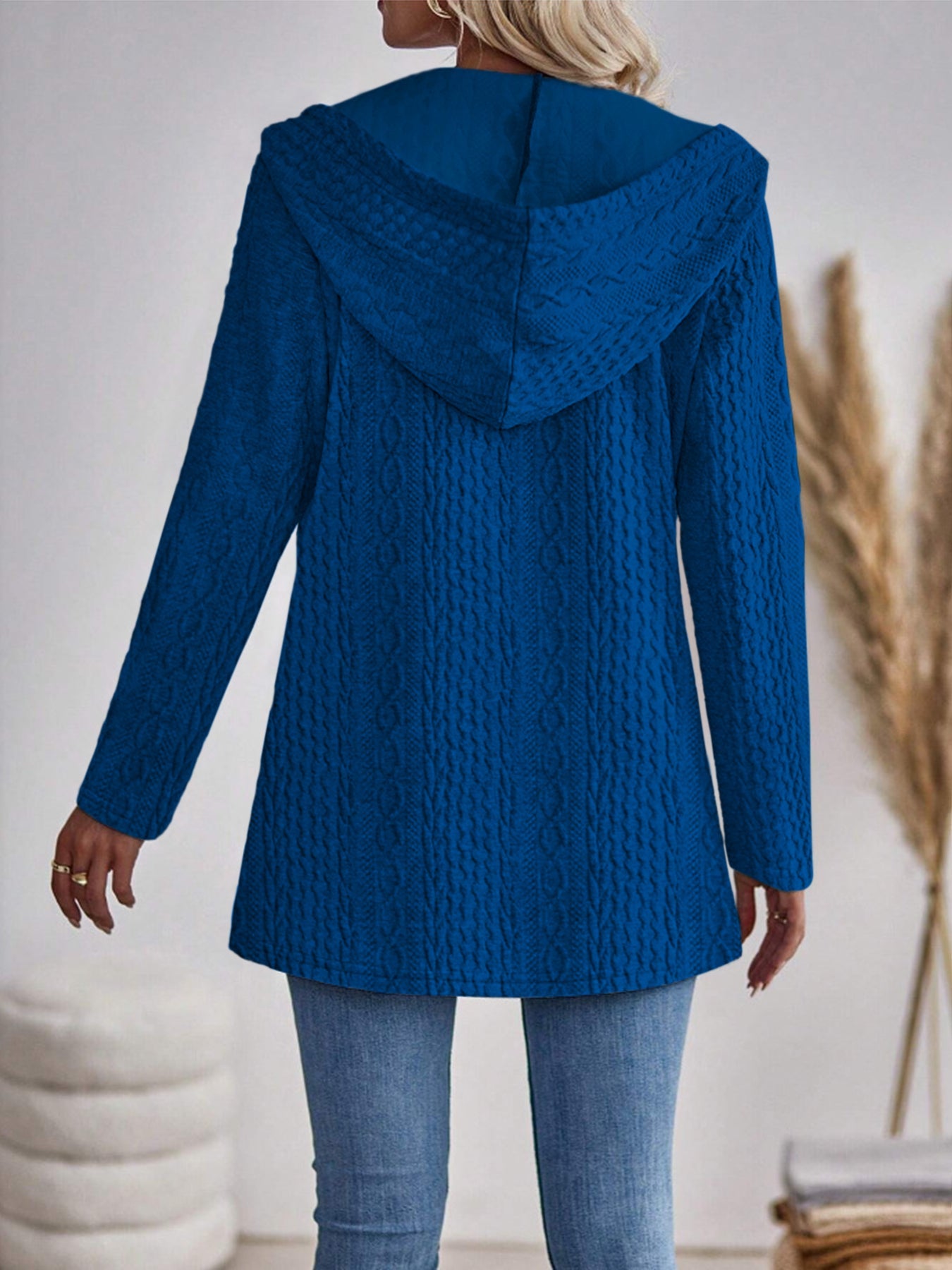 Cardigan Lungo Donna con Cappuccio – Maglia a Treccia Calda e Multifunzionale