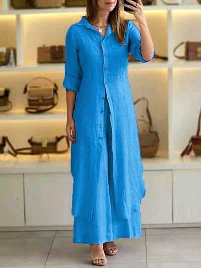 Set Completo in Cotone e Lino: Camicia e Pantaloni Casual