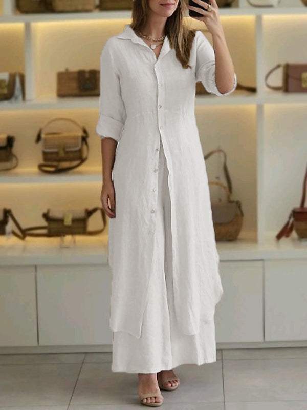 Set Completo in Cotone e Lino: Camicia e Pantaloni Casual