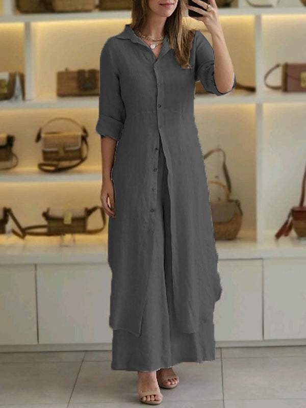 Set Completo in Cotone e Lino: Camicia e Pantaloni Casual