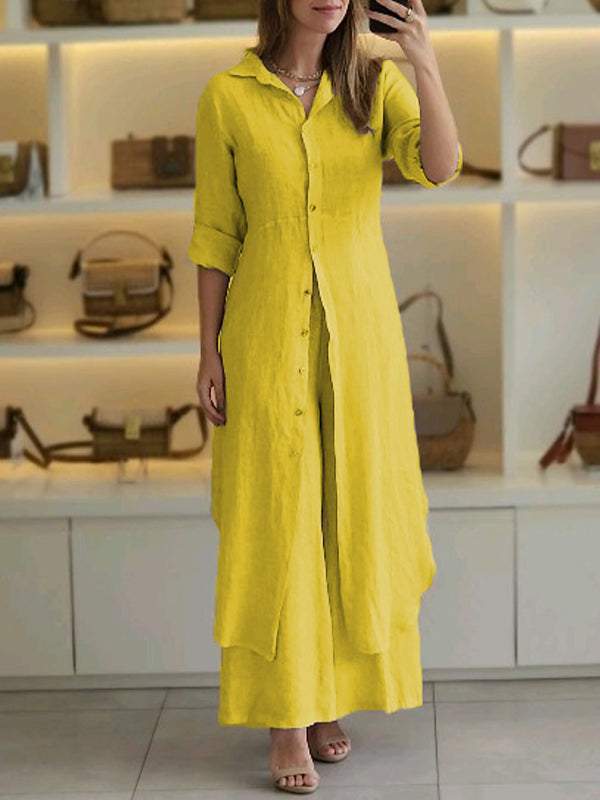 Set Completo in Cotone e Lino: Camicia e Pantaloni Casual