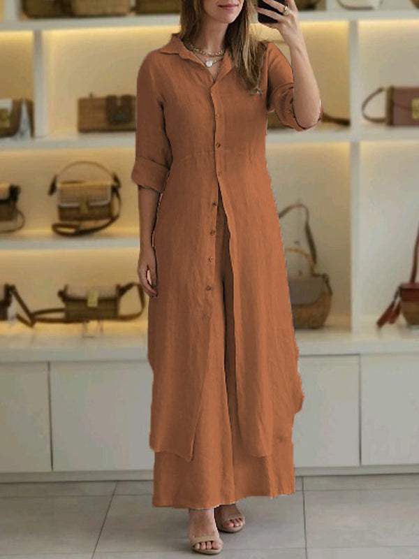 Set Completo in Cotone e Lino: Camicia e Pantaloni Casual