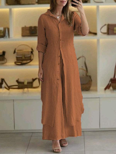 Set Completo in Cotone e Lino: Camicia e Pantaloni Casual