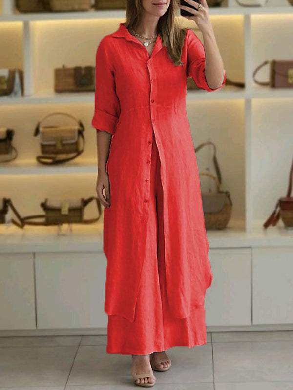 Set Completo in Cotone e Lino: Camicia e Pantaloni Casual