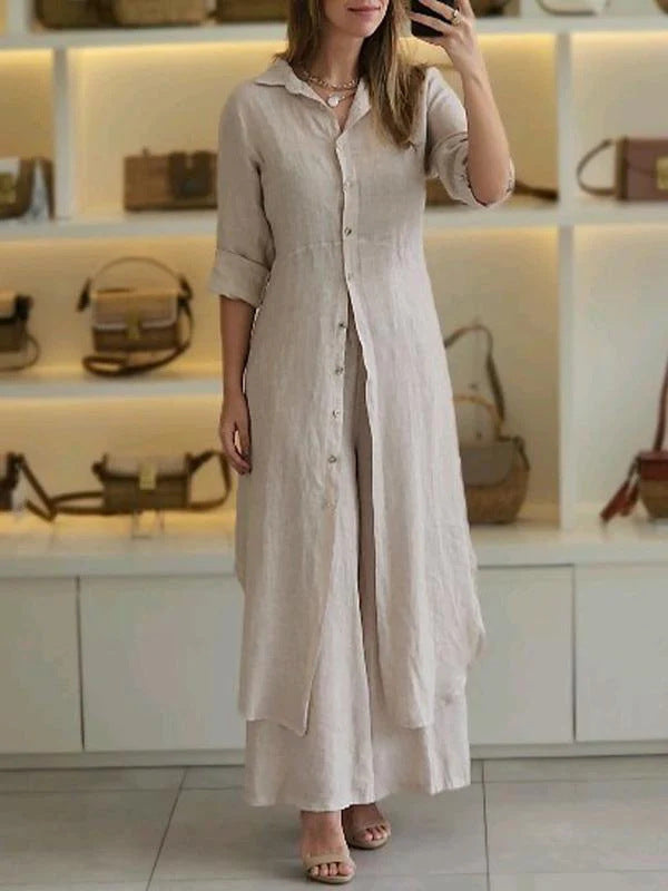 Set Completo in Cotone e Lino: Camicia e Pantaloni Casual