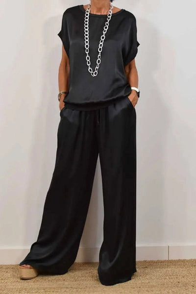 Completo Elegante da Donna in Raso con Blusa e Pantaloni – Valentina