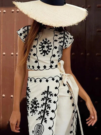 Completo Estivo Elegante per Donna – Set Coordinato di Top e Gonna Lunga Ricamata