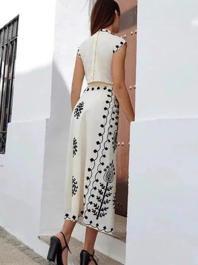 Completo Estivo Elegante per Donna – Set Coordinato di Top e Gonna Lunga Ricamata