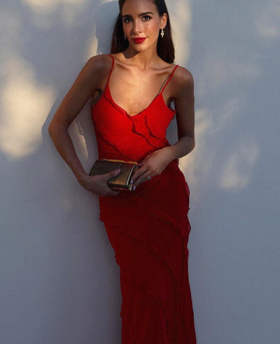 Abito Lungo Elegante con Rouches e Spalline