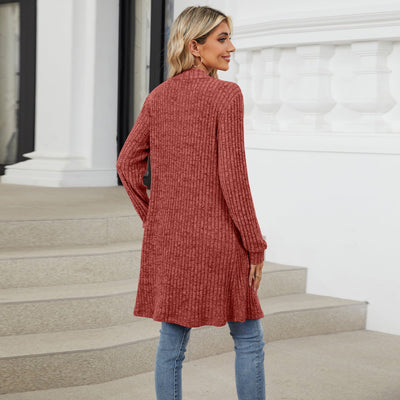 Cardigan Elegante Donna Lungo Chiaro – Maglia Morbida a Coste con Tasche