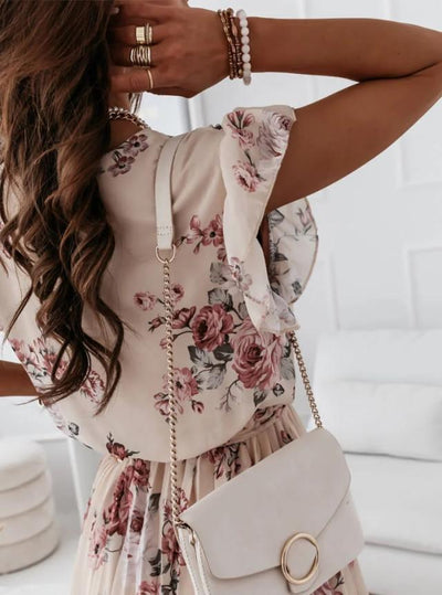 Abito Corto Elegante da Donna – Vestito Floreale a Portafoglio con Cintura