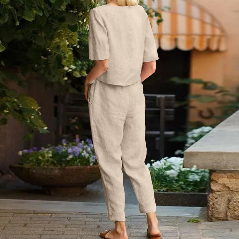 Mila – Set Estivo in Cotone con Camicia e Pantaloni