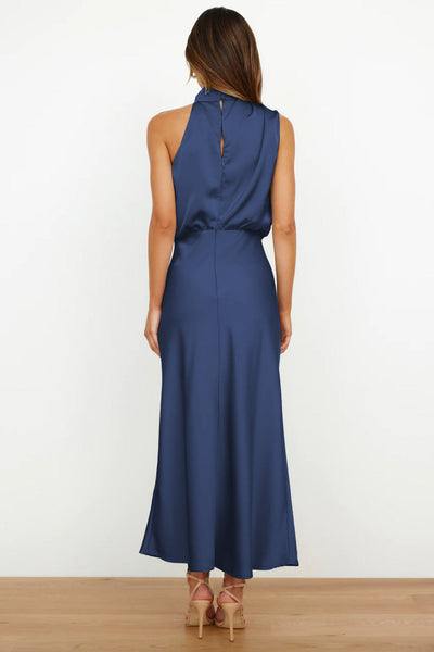Dress Lungo in Satin con Collo Drappeggiato