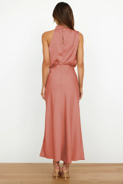 Dress Lungo in Satin con Collo Drappeggiato