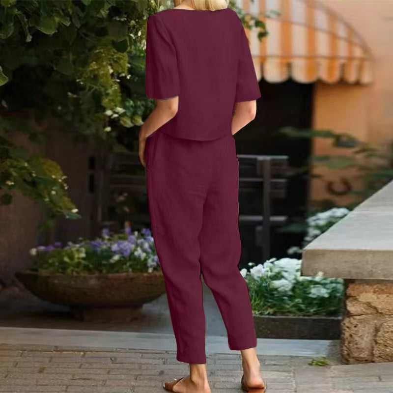Mila – Set Estivo in Cotone con Camicia e Pantaloni