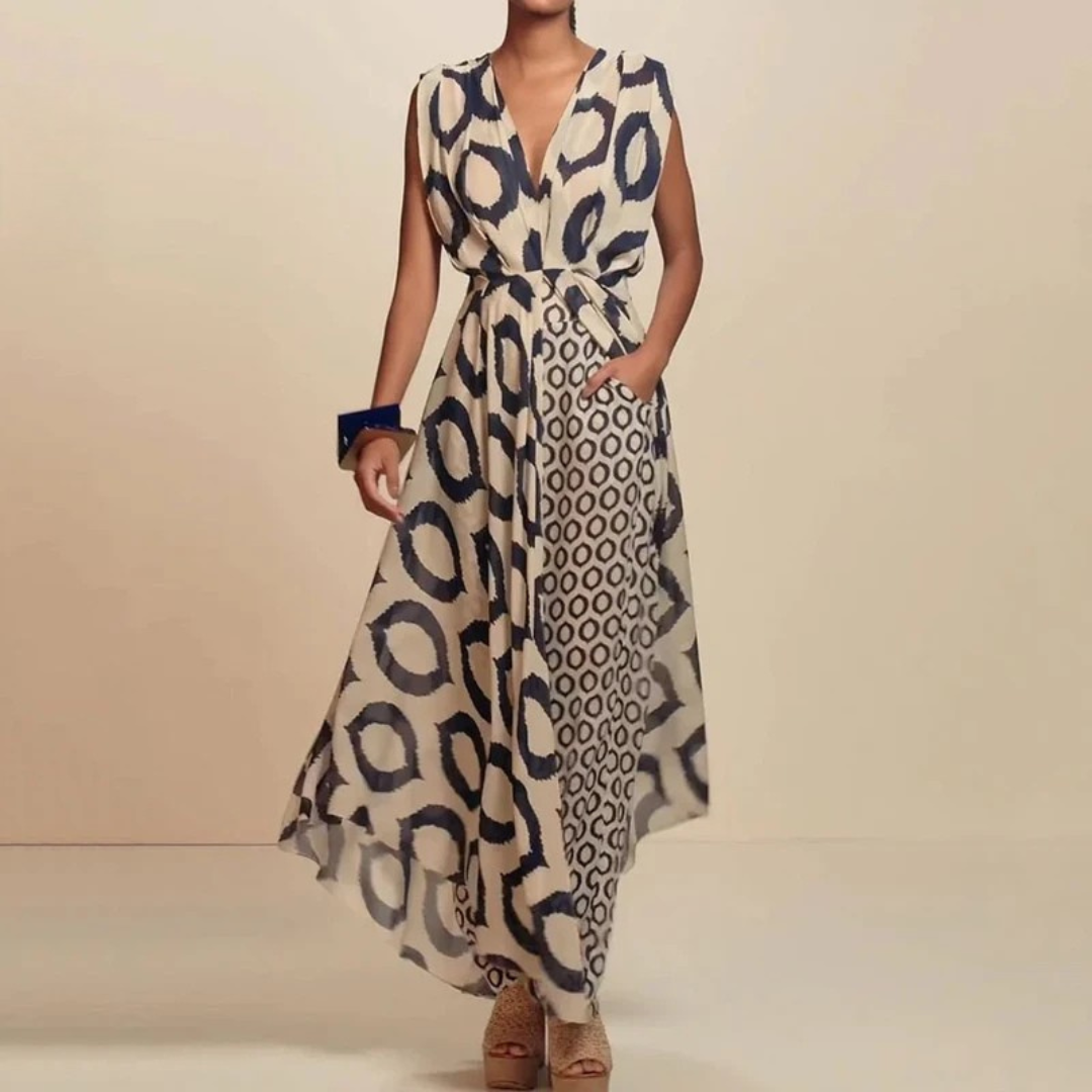 Abito Boho Lungo da Donna con Tasche – Stampa Etnica Chic e Design Fluido