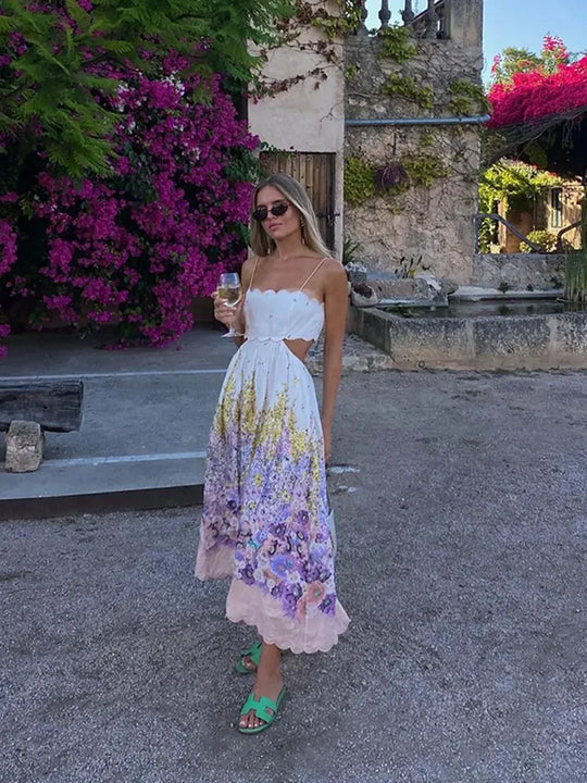 Emily Midi Dress - Thin Straps and Floral Print