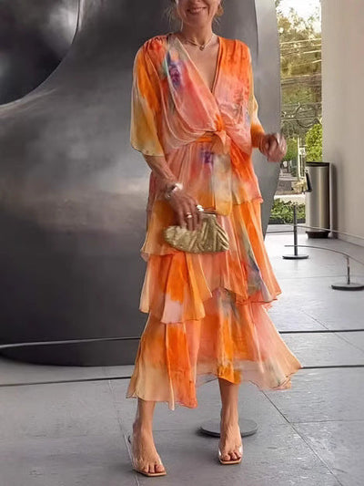 Elisa - Elegante Vestito Lungo Floreale in Chiffon