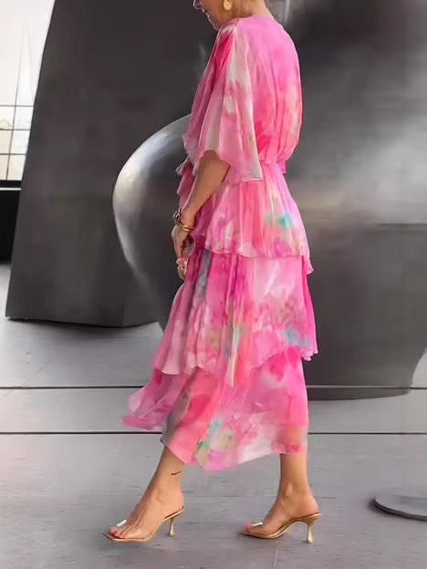 Elisa - Elegante Vestito Lungo Floreale in Chiffon