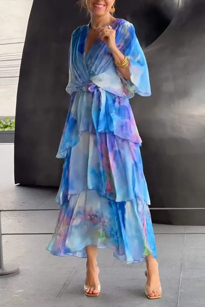 Elisa - Elegante Vestito Lungo Floreale in Chiffon