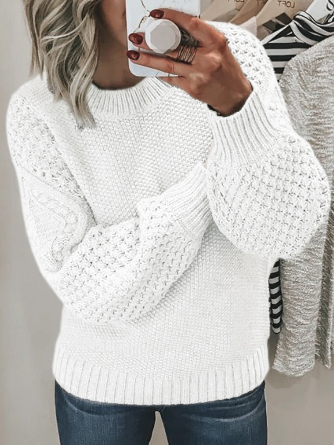 Maglione Elegante per Donna con Maniche a Palloncino e Design a Maglia – Alessia
