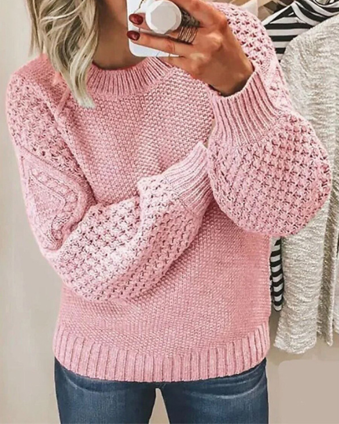 Maglione Elegante per Donna con Maniche a Palloncino e Design a Maglia – Alessia