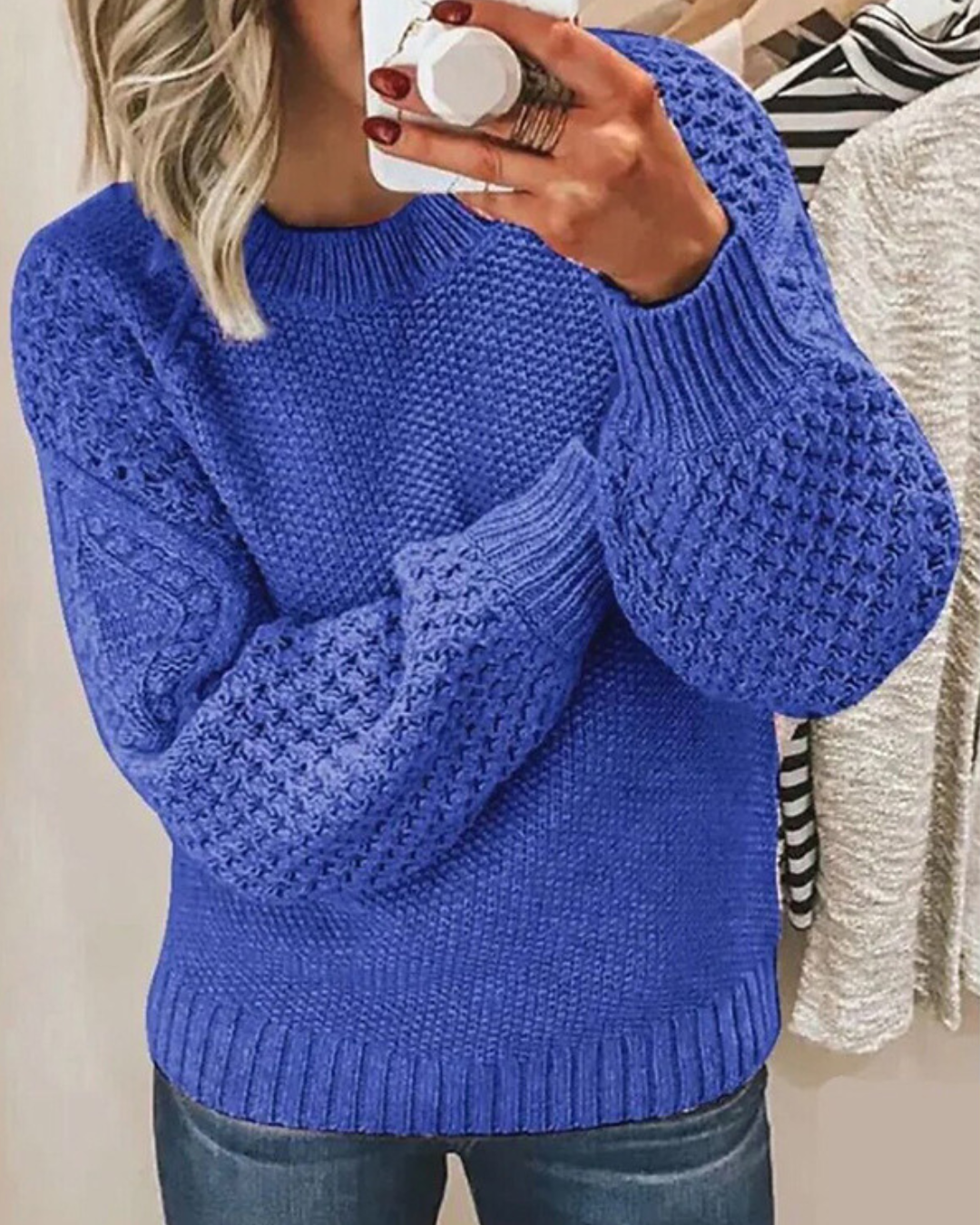 Maglione Elegante per Donna con Maniche a Palloncino e Design a Maglia – Alessia