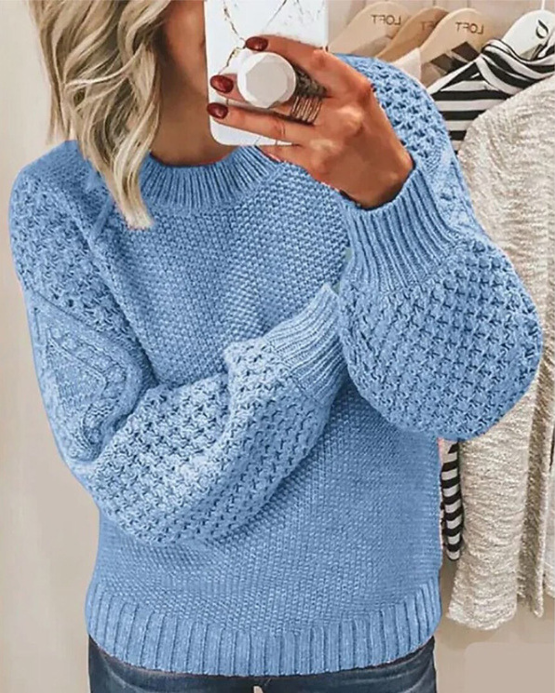 Maglione Elegante per Donna con Maniche a Palloncino e Design a Maglia – Alessia