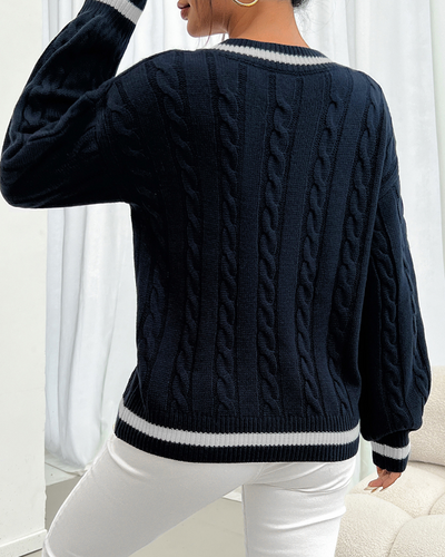 Maglione Elegante da Donna con Scollo a V e Motivo a Treccia – Martina