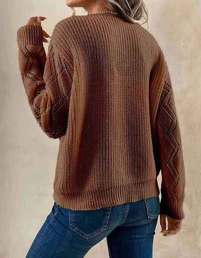 Elena: Maglione Elegante da Donna con Scollo a V in Pizzo e Maniche Trasparenti