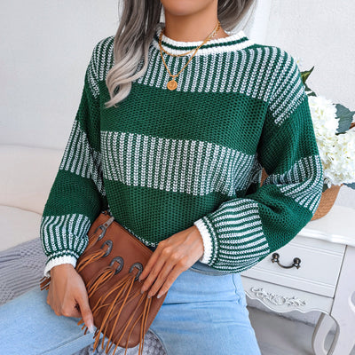 Elegante Maglione Invernale Donna – A Righe Ampie e Confortevole