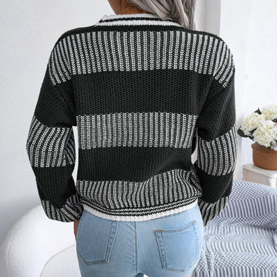 Elegante Maglione Invernale Donna – A Righe Ampie e Confortevole