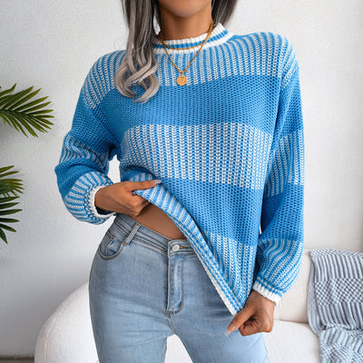 Elegante Maglione Invernale Donna – A Righe Ampie e Confortevole