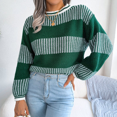 Elegante Maglione Invernale Donna – A Righe Ampie e Confortevole