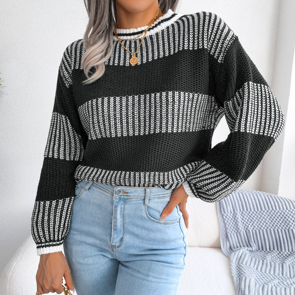 Elegante Maglione Invernale Donna – A Righe Ampie e Confortevole