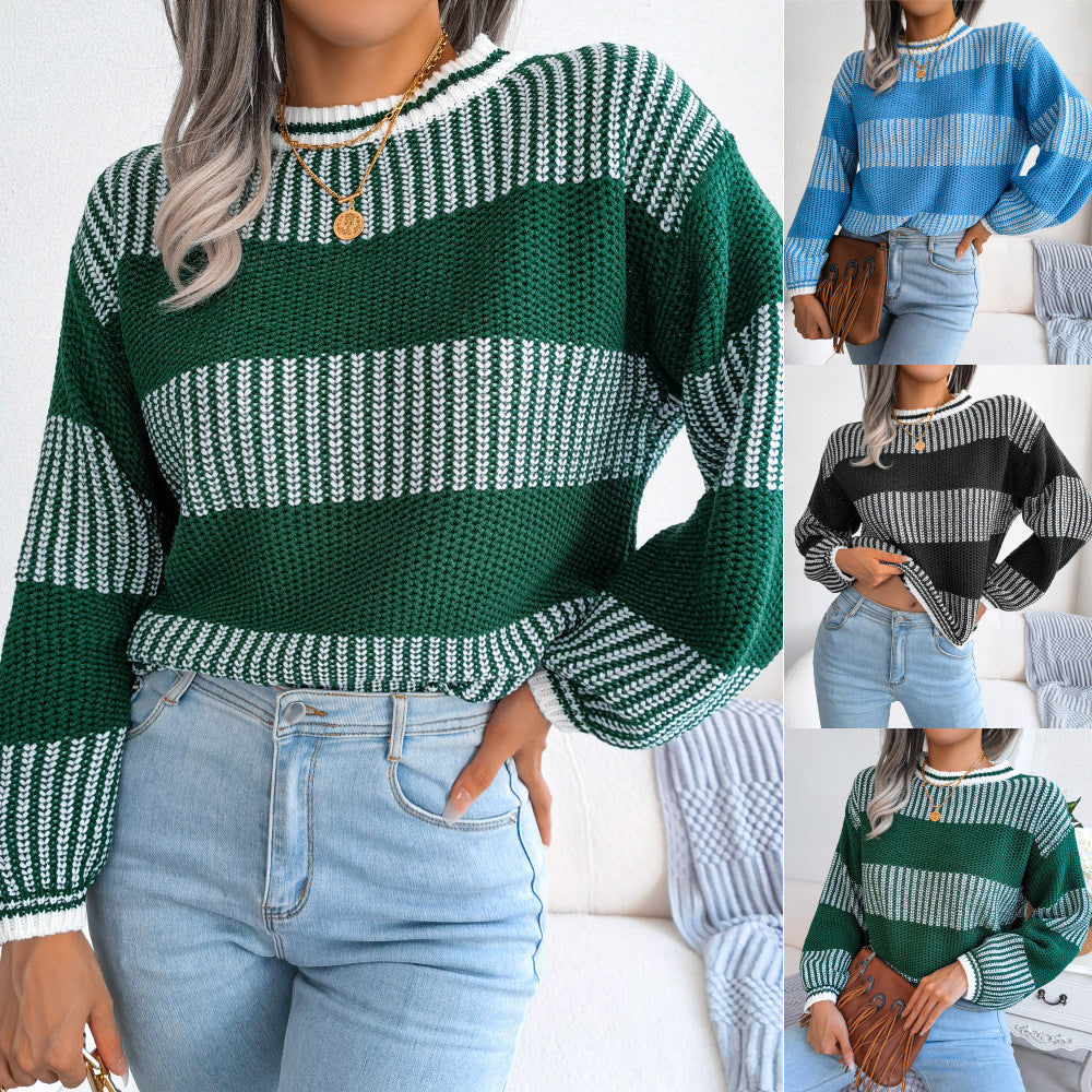 Elegante Maglione Invernale Donna – A Righe Ampie e Confortevole