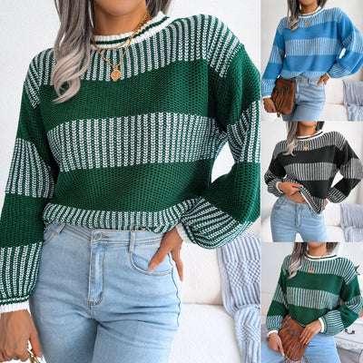 Elegante Maglione Invernale Donna – A Righe Ampie e Confortevole