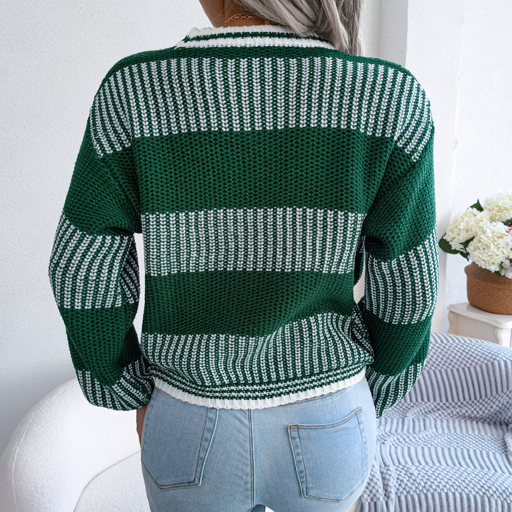 Elegante Maglione Invernale Donna – A Righe Ampie e Confortevole