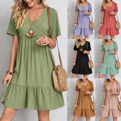 Abito Estivo Donna – Vestito Corto con Scollo a V e Gonna a Balze