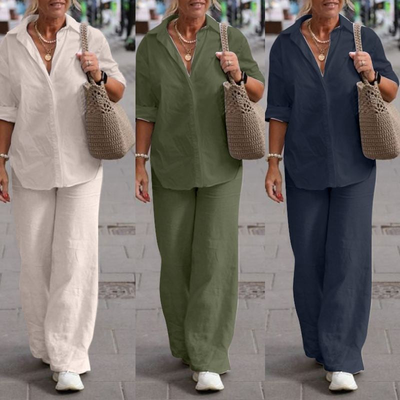 Completo Donna Livia – Set Camicia e Pantaloni in Cotone e Lino, Leggero e Confortevole