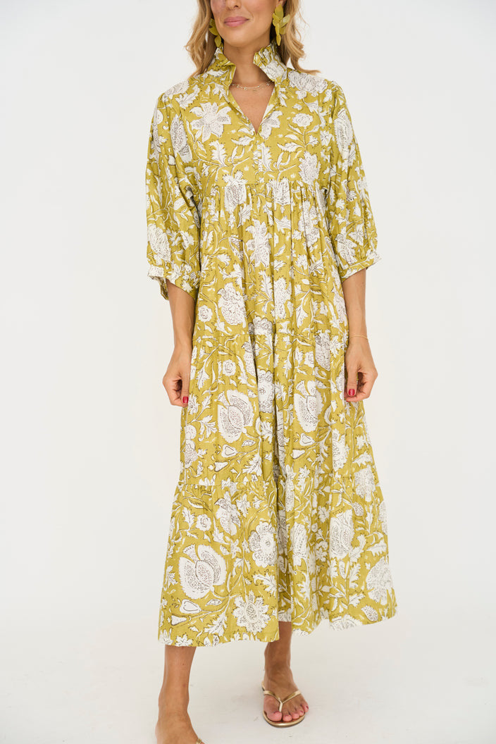 Abito Estivo Lungo da Donna – Vestito Floreale con Colletto, Maniche 3/4 e Vestibilità Ampia