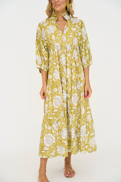 Abito Estivo Lungo da Donna – Vestito Floreale con Colletto, Maniche 3/4 e Vestibilità Ampia